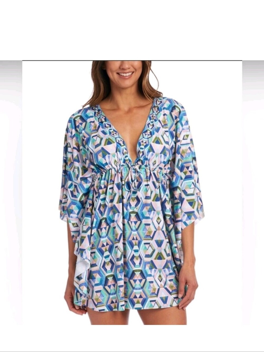 La Blanca Riveria Geometric Print Short Kaftan Coverup size S